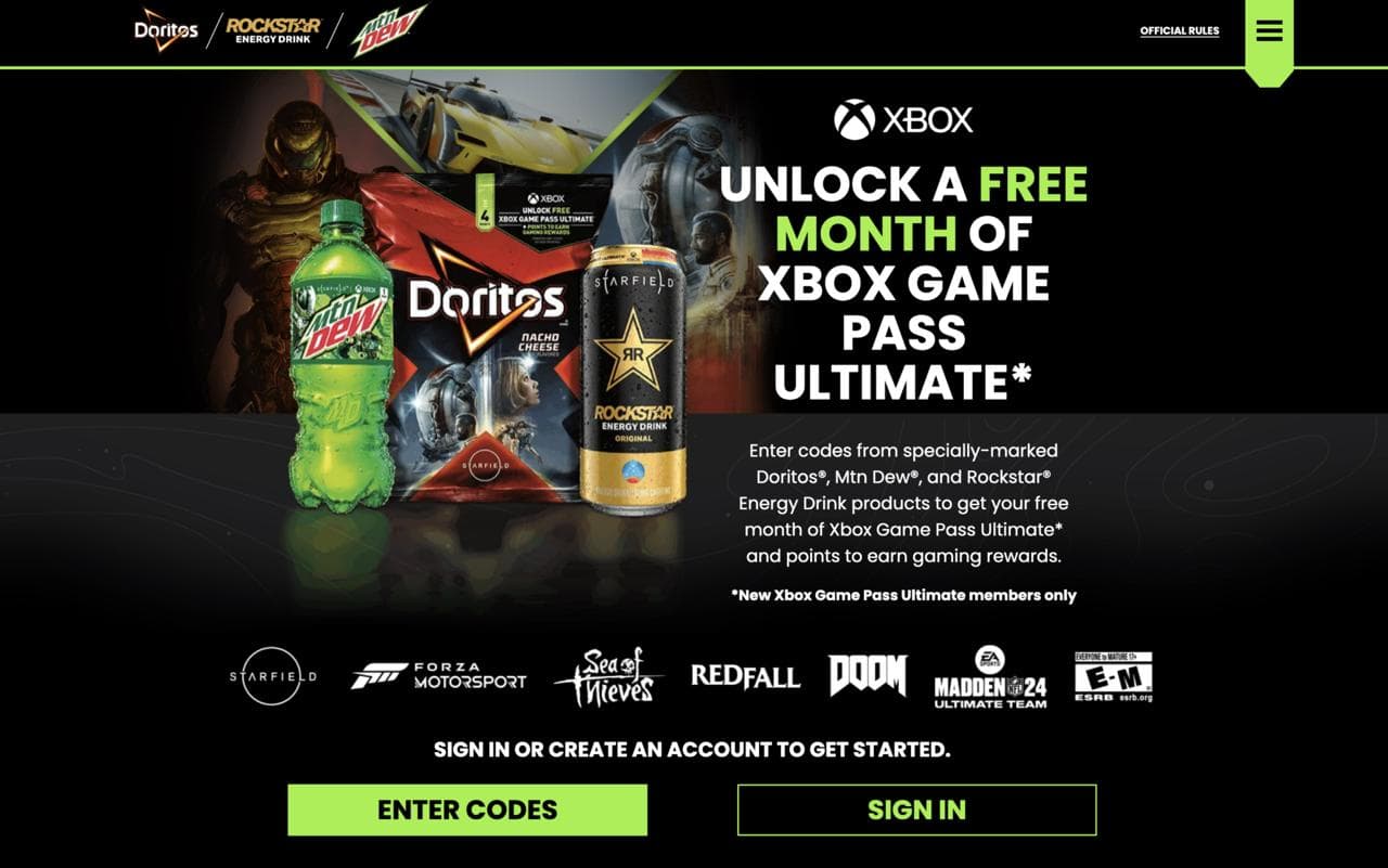 XBOX, Doritos, MTN DEW, and Rockstar campaign